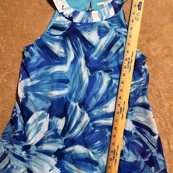 Studio One Women 8 Blue Teal Halter Key Hole Back Ruffle Tiered Summer Dress (W) - Picture 6 of 9